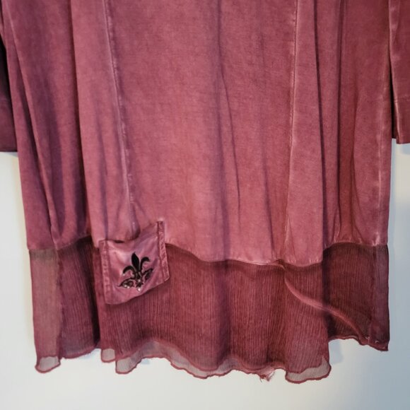 Soft Surroundings Top Oversize Tunic Size S  V-Neck Chiffon Trim Raspberry - Picture 2 of 11